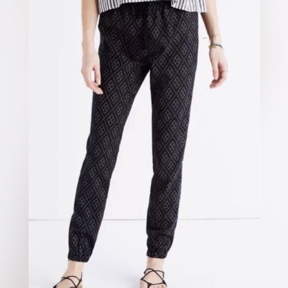 Madewell Women's Small Black Diamond Print Cotton Shorewalk Drawstring Pants - Picture 1 of 8